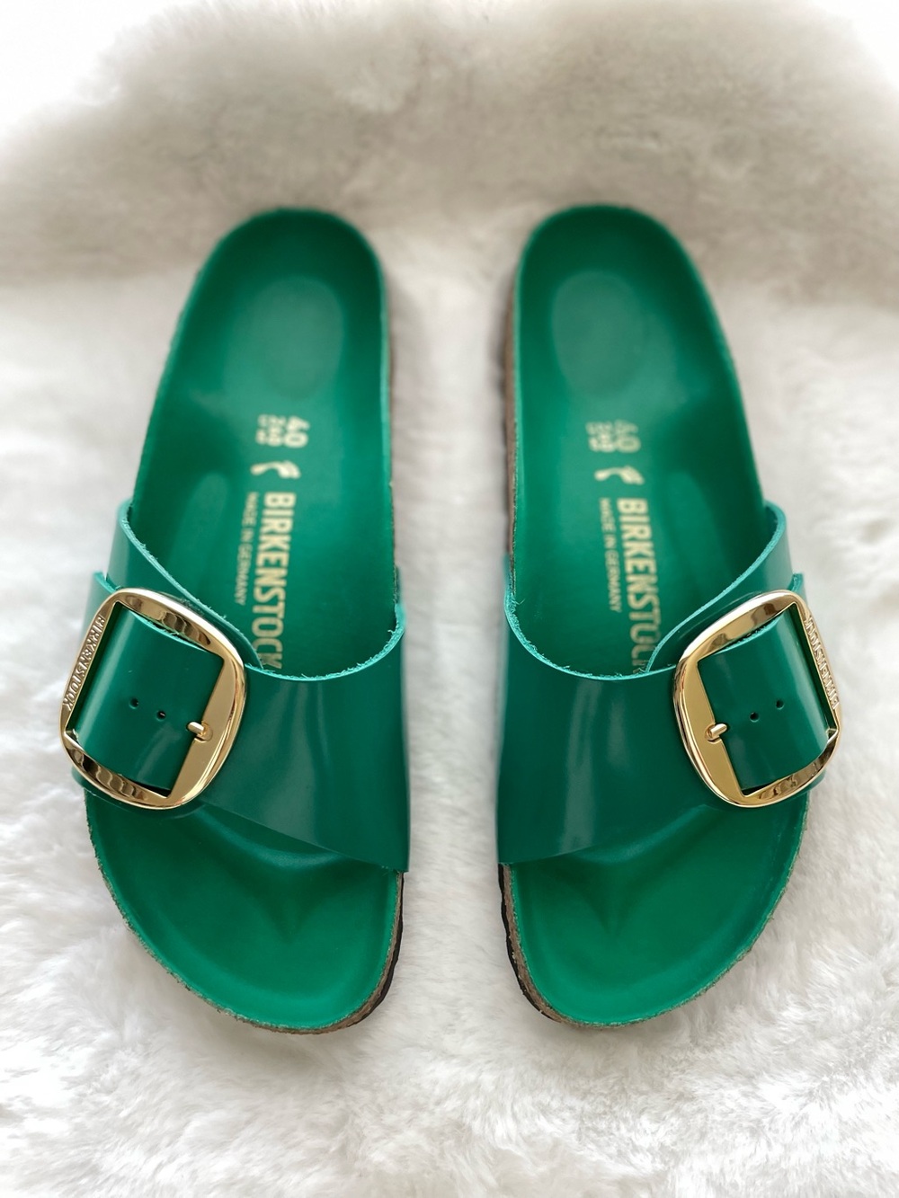Birkenstock MADRID Big Buckle Digital Green Sandals High Shine Gold size 40 - Picture 2 of 7